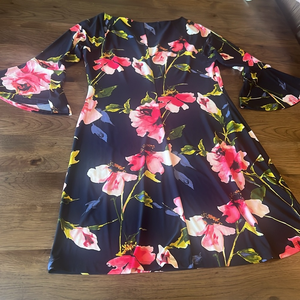 Tommy Hilfiger Black Floral Shift Dress with Pink & Green Accents - Picture 5 of 8